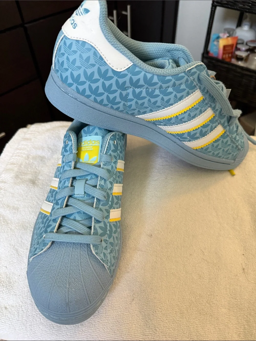 adidas Kids Superstar J Sneakers in Light Blue with White & Yellow